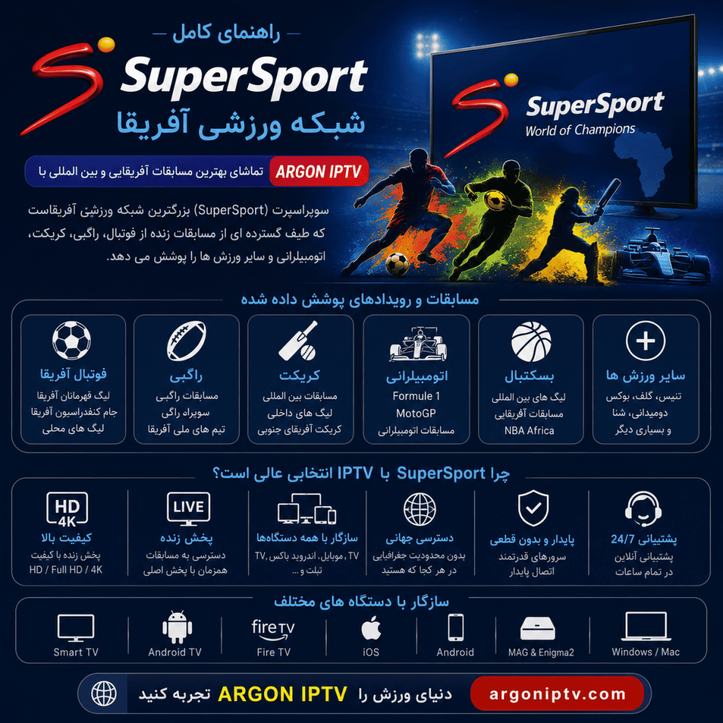 راهنمای کامل شبکه ورزشی SuperSport و تماشای لیگ برتر انگلیس، لیگ قهرمانان اروپا، راگبی و کریکت با Argon IPTV