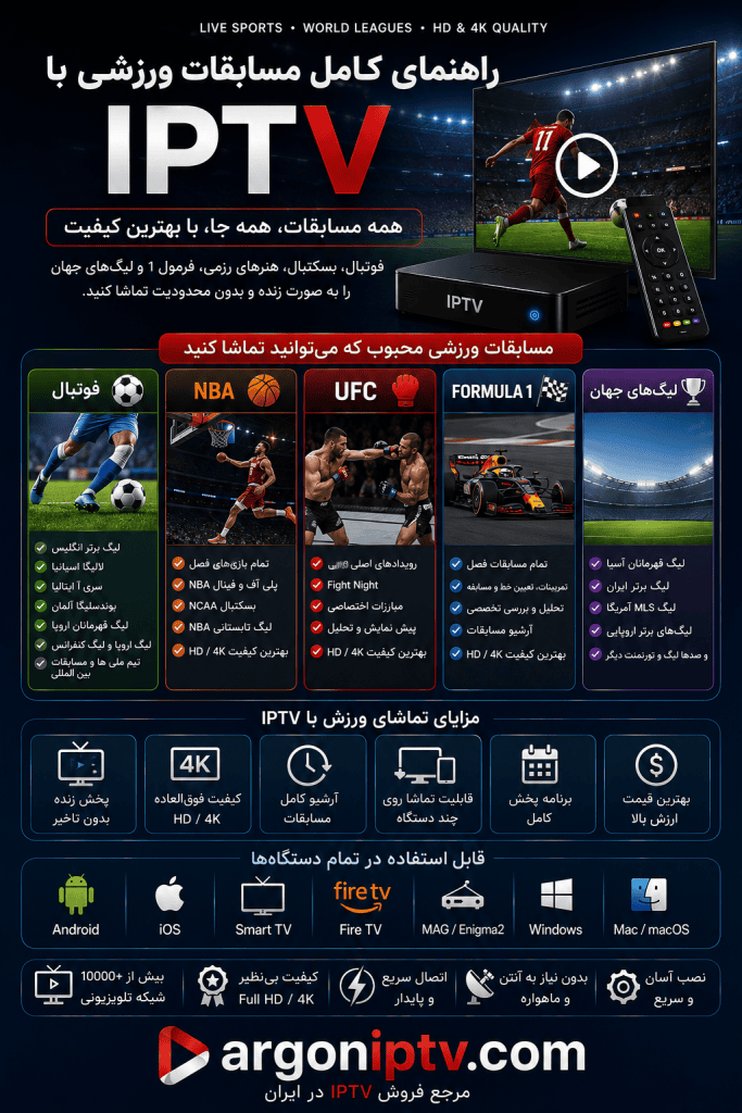 مسابقات ورزشی با IPTV و تماشای فوتبال، NBA، Formula 1، UFC و لیگ‌های جهان با Argon IPTV